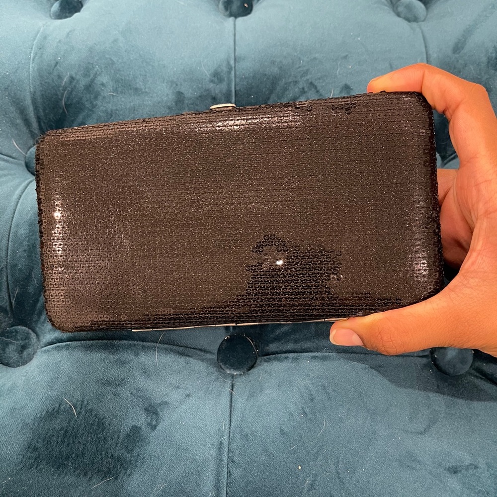 Black Sequinned Flat Clutch Wallet